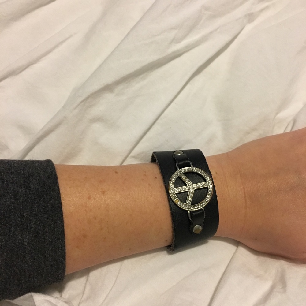 COPY - Peace Sign Leather Cuff Bracelet - Picture 2 of 3